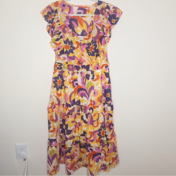 J. Crew Collection Ruffle-Sleeve Midi Dress in Curly Floral Pattern - Picture 3 of 14